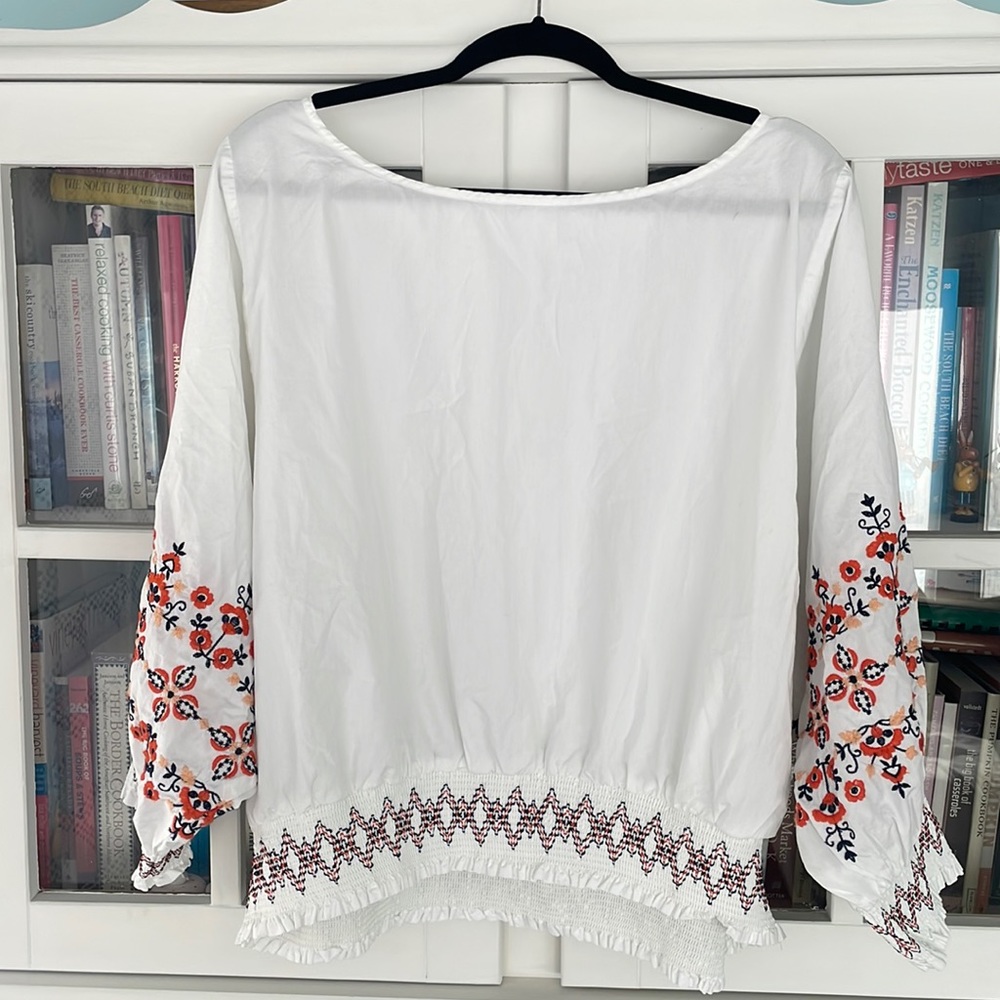 GAP White Blouse with Red and Blue Embroidery
